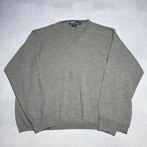 Polo by Ralph Lauren Gray‎ 100% Wool V-Neck Pullover Knit Sweater Size 2XL